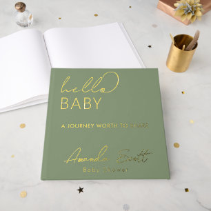 Modern Floral Hello Baby Sage Green Baby Shower Guest Book