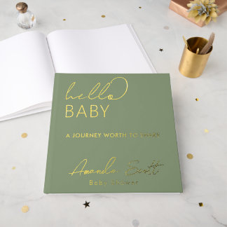 Modern Floral Hello Baby Sage Green Baby Shower Guest Book
