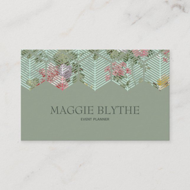 Modern Floral Hexagon Business Card (Front)