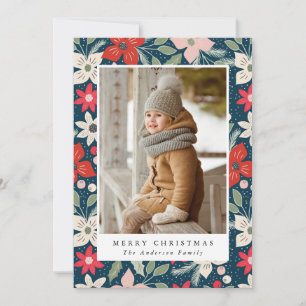 Modern Floral Holiday Photo Card