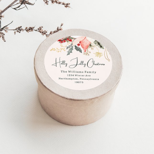 Modern Floral Holly Jolly Christmas Envelope Seals (Creator Uploaded)