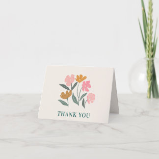 Modern Floral Illustrated Botanical Pink & Green Thank You Card