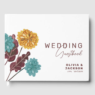 Modern floral jewel mustard tone wedding guest book