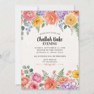 Modern Floral Jewish Challah Bake Event Invitation