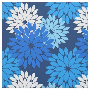 Modern Floral Kimono Print, Blue, Aqua & Navy Fabric