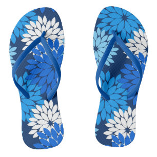 Modern Floral Kimono Print, Blue, Aqua & Navy Jandals