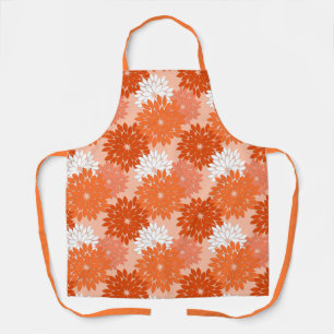 Modern Floral Kimono Print, Coral Orange on Peach Apron