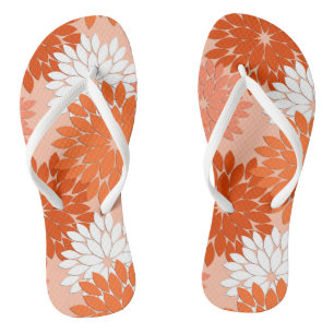 Modern Floral Kimono Print, Coral Orange on Peach Jandals