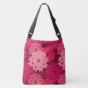 Modern Floral Kimono Print, Coral Pink & Burgundy Crossbody Bag