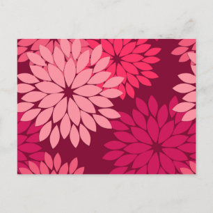 Modern Floral Kimono Print, Coral Pink & Burgundy Postcard