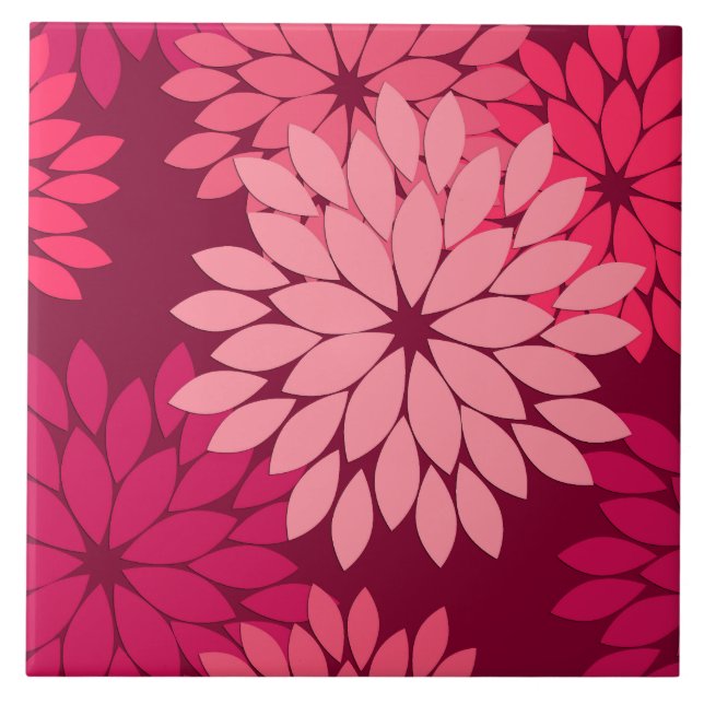 Modern Floral Kimono Print, Coral Pink & Burgundy Tile (Front)