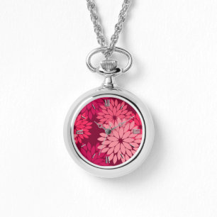 Modern Floral Kimono Print, Coral Pink & Burgundy Watch