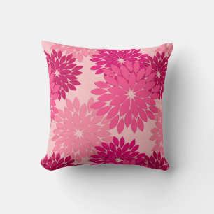 Modern Floral Kimono Print, Coral Pink Cushion