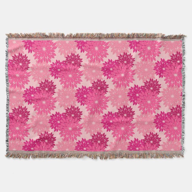 Modern Floral Kimono Print, Coral Pink Throw Blanket (Front)