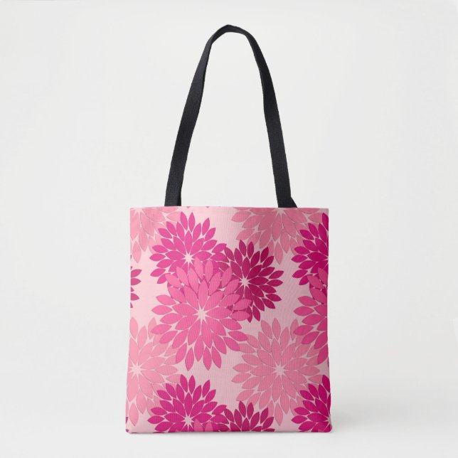 Modern Floral Kimono Print, Coral Pink Tote Bag (Front)