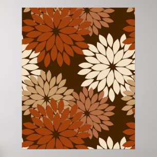 Modern Floral Kimono Print, Dark Brown and Tan Poster