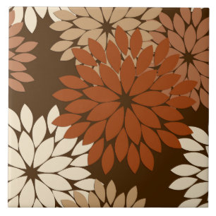 Modern Floral Kimono Print, Dark Brown and Tan Tile
