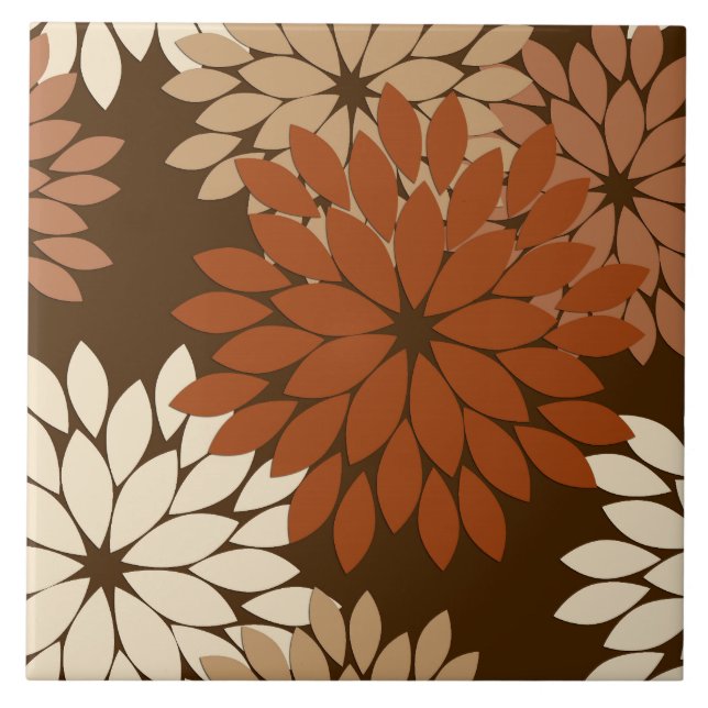 Modern Floral Kimono Print, Dark Brown and Tan Tile (Front)