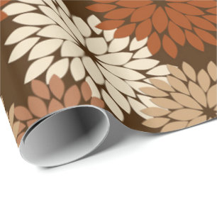 Modern Floral Kimono Print, Dark Brown and Tan Wrapping Paper