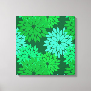Modern Floral Kimono Print, Emerald and Jade Green Canvas Print