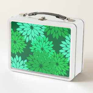 Modern Floral Kimono Print, Emerald and Jade Green Metal Lunch Box