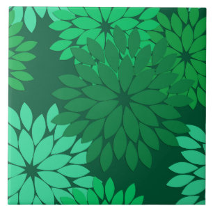 Modern Floral Kimono Print, Emerald and Jade Green Tile