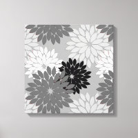Modern Floral Kimono Print, Grey, Black and White