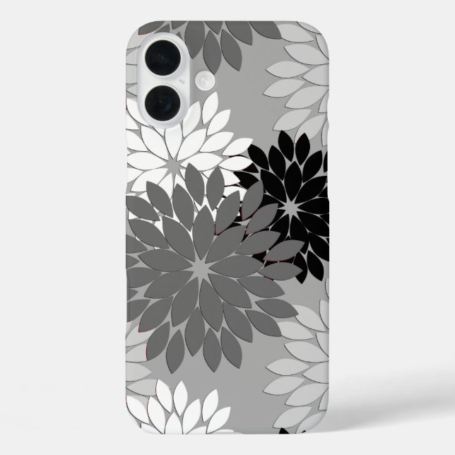 Modern Floral Kimono Print, Grey, Black and White Case-Mate iPhone Case (Back)