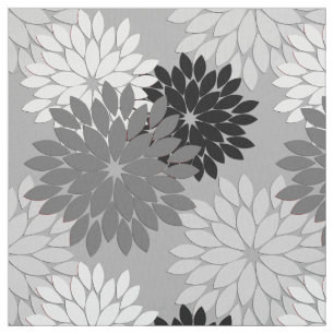 Modern Floral Kimono Print, Grey, Black and White Fabric