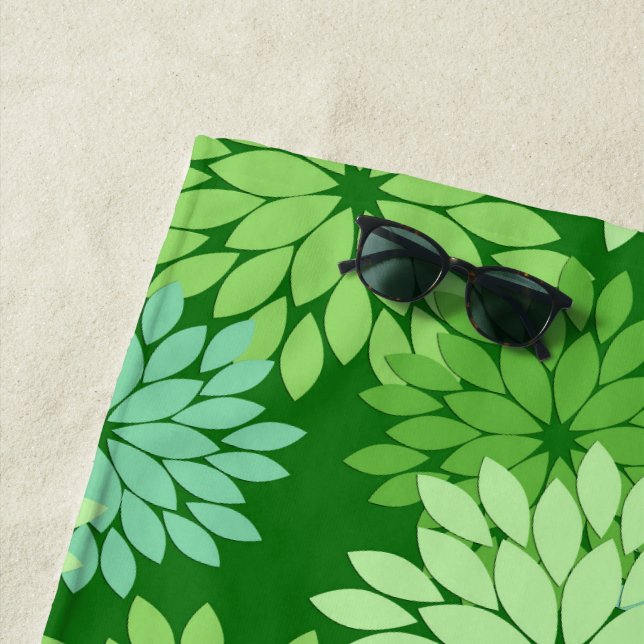 Modern Floral Kimono Print, Lime Green Beach Towel (In Situ)