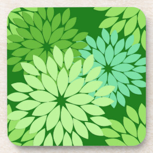 Modern Floral Kimono Print, Lime Green Coaster