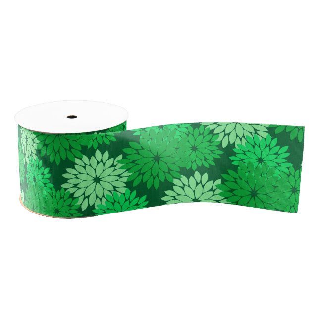 Modern Floral Kimono Print, Lime Green Grosgrain Ribbon (Spool)