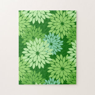 Modern Floral Kimono Print, Lime Green Jigsaw Puzzle