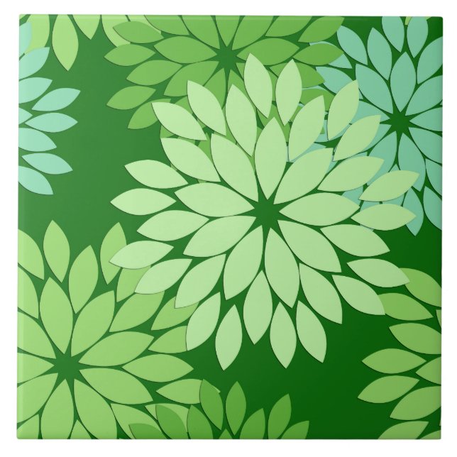 Modern Floral Kimono Print, Lime Green Tile (Front)