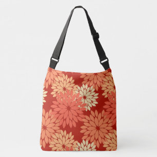 Modern Floral Kimono Print, Mandarin Orange Crossbody Bag