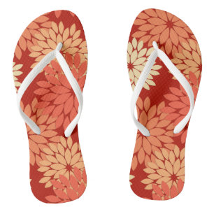 Modern Floral Kimono Print, Mandarin Orange Jandals