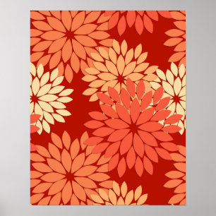 Modern Floral Kimono Print, Mandarin Orange Poster