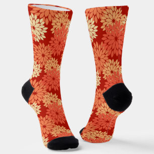 Modern Floral Kimono Print, Mandarin Orange  Socks