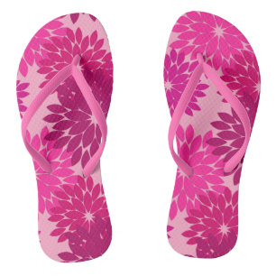 Modern Floral Kimono Print, Pink, Fuchsia and Wine Jandals