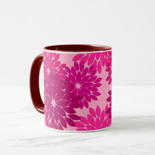 Modern Floral Kimono Print, Pink, Fuchsia and Wine Mug
