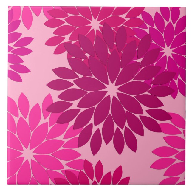 Modern Floral Kimono Print, Pink, Fuchsia and Wine Tile (Front)
