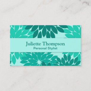 Modern Floral Kimono Print, Turquoise, Teal & Aqua Business Card