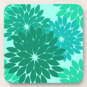 Modern Floral Kimono Print, Turquoise, Teal & Aqua Coaster