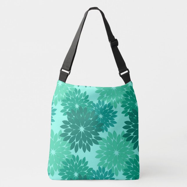 Modern Floral Kimono Print, Turquoise, Teal & Aqua Crossbody Bag (Front)