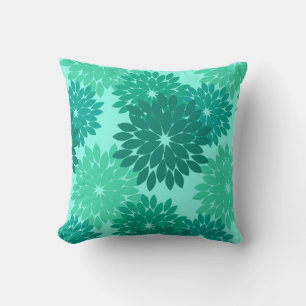 Modern Floral Kimono Print, Turquoise, Teal & Aqua Cushion