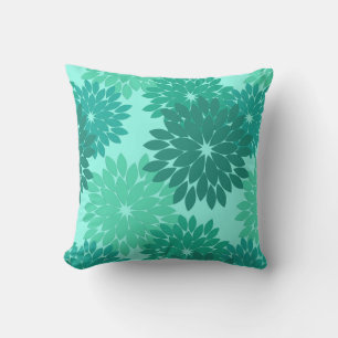 Modern Floral Kimono Print, Turquoise, Teal & Aqua Cushion