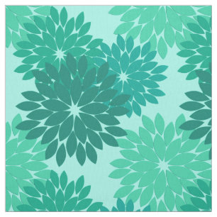 Modern Floral Kimono Print, Turquoise, Teal & Aqua Fabric