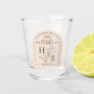 Modern Floral Laurel Wedding Shot Glass