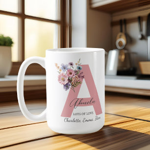 Modern Floral Letter A – Personalized with Names Coffee Mug