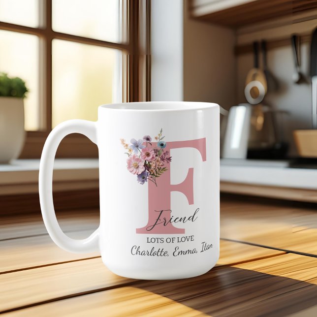 Modern Floral Letter F – Personalised with Name Coffee Mug (Creator Uploaded)